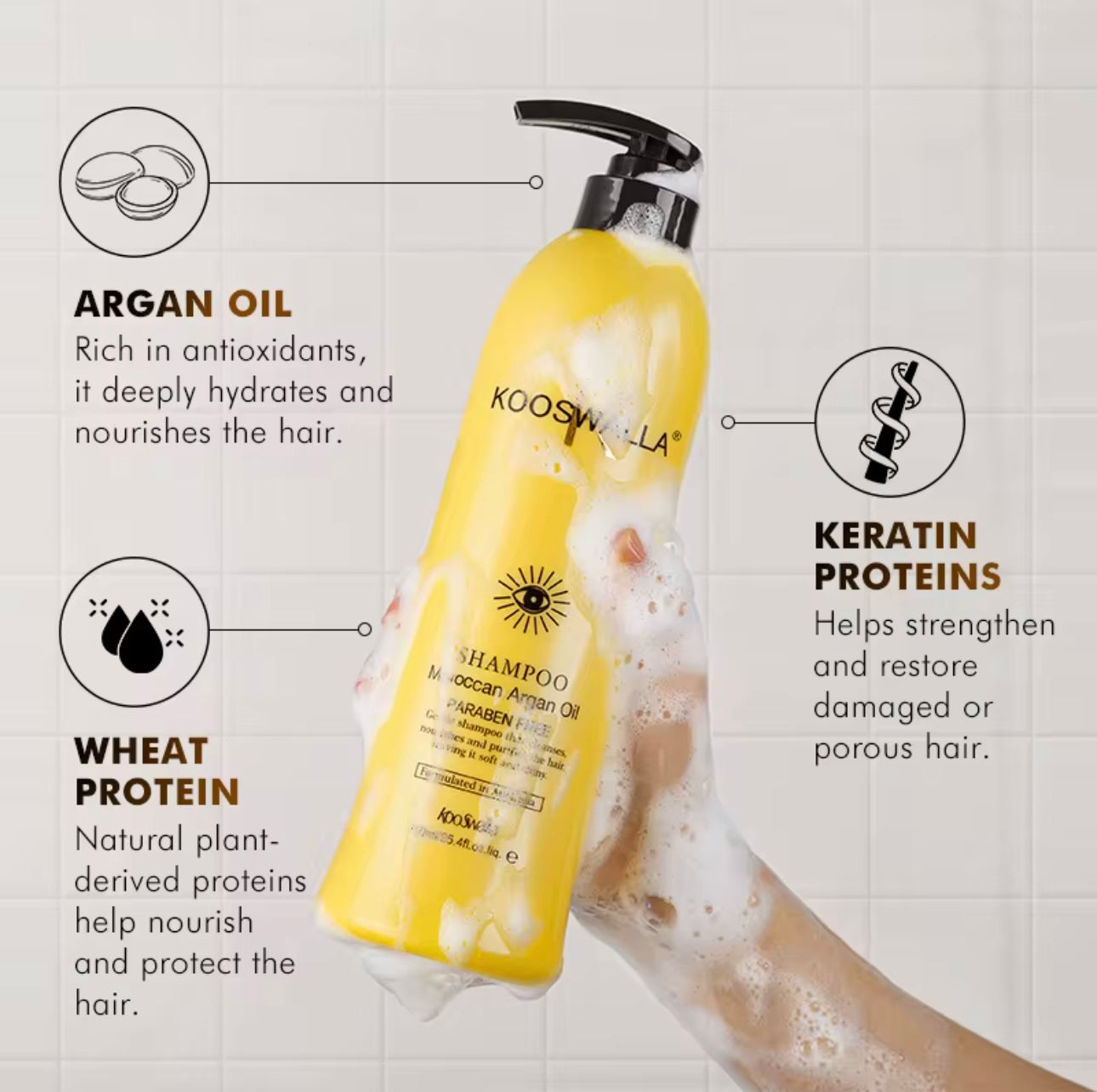 “Kooswalla professional salon-quality shampoo for healthy scalp care – nourishing formula for smooth, shiny hair. Ideal for retail and salon wholesale customers seeking premium haircare results.”