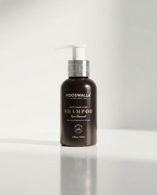 Kooswalla Vegan hair loss shampoo 100ml travel size for thinning hair, strengthening roots, gym and luggage friendly hair care solution