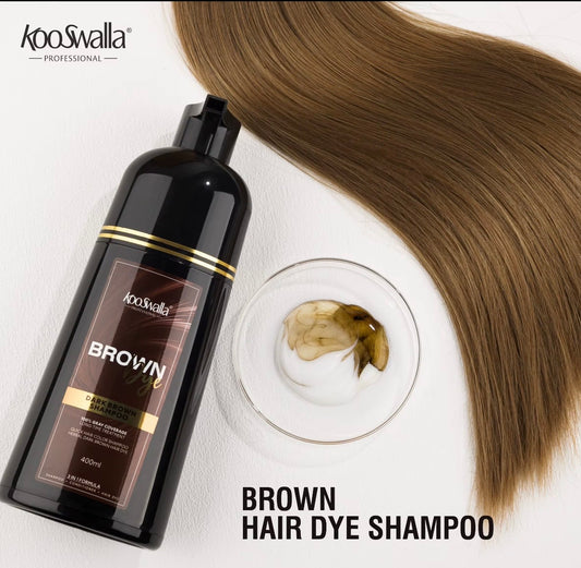 Kooswalla Professional 3-in-1 Black Hair Dye Shampoo 400ml – instant grey hair coverage with dark brown colour 