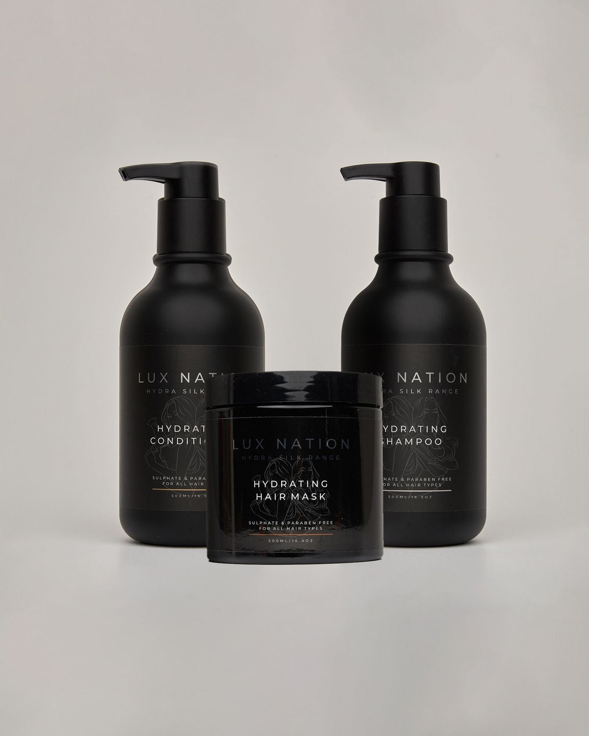 * Lux Nation Hydra Silk Trio hydrating shampoo conditioner and hair mask for dry damaged hair Australia