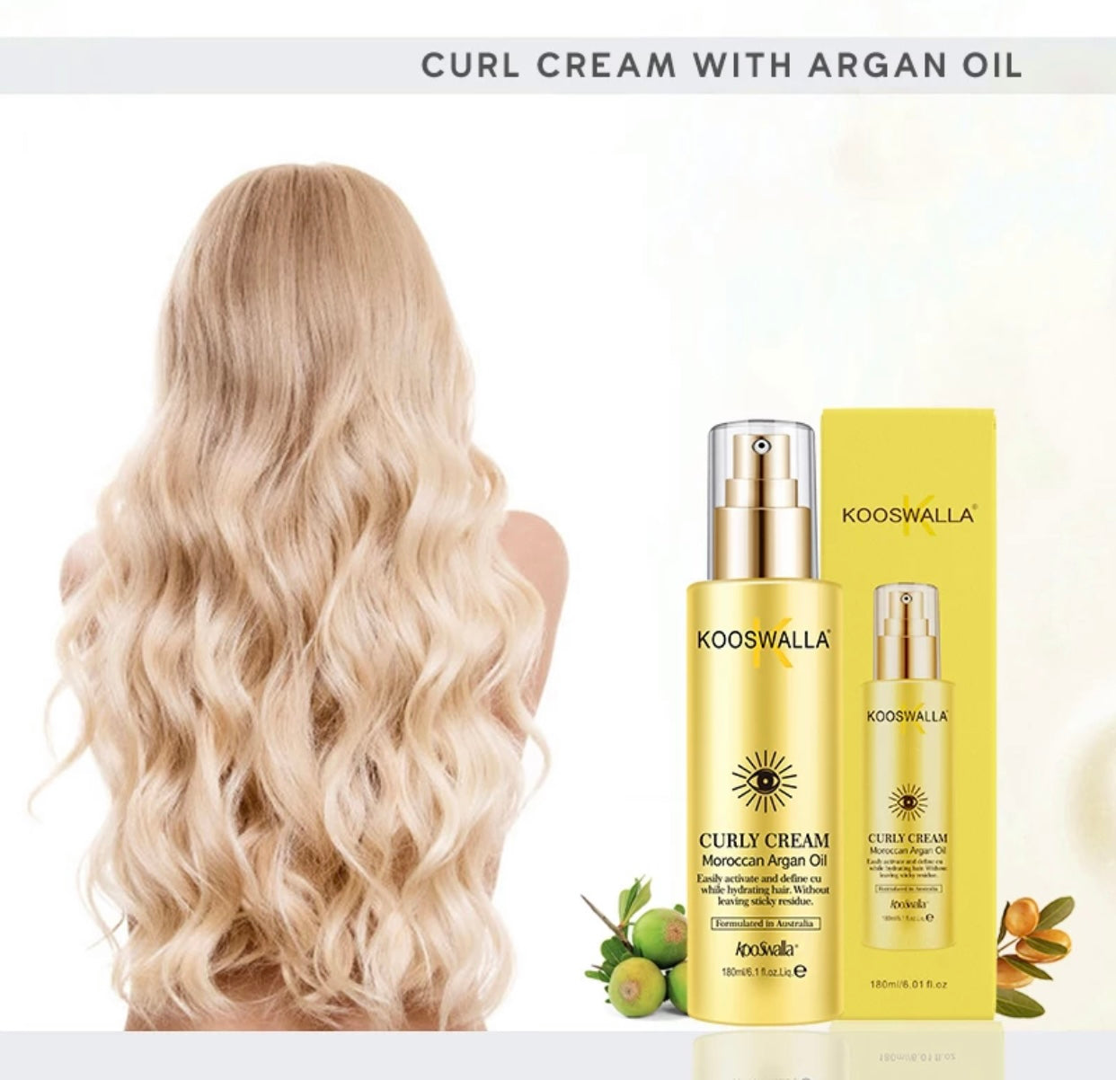Kooswalla curl cream that enhances natural curls, defines and holds curls in place, and restores bounce and shine — ideal for salon professionals, retail customers, and wholesale supply.